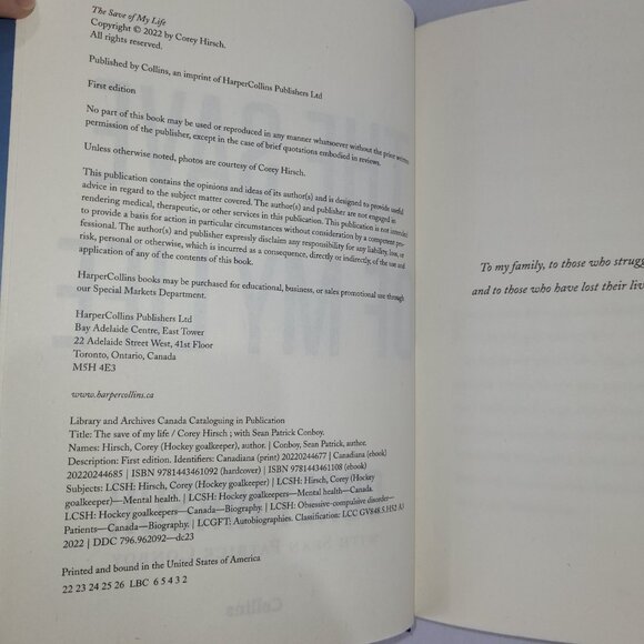 Corey Hirsch The Save of My Life NHL Hockey Book SIGNED Goalie Biography - Picture 2 of 3